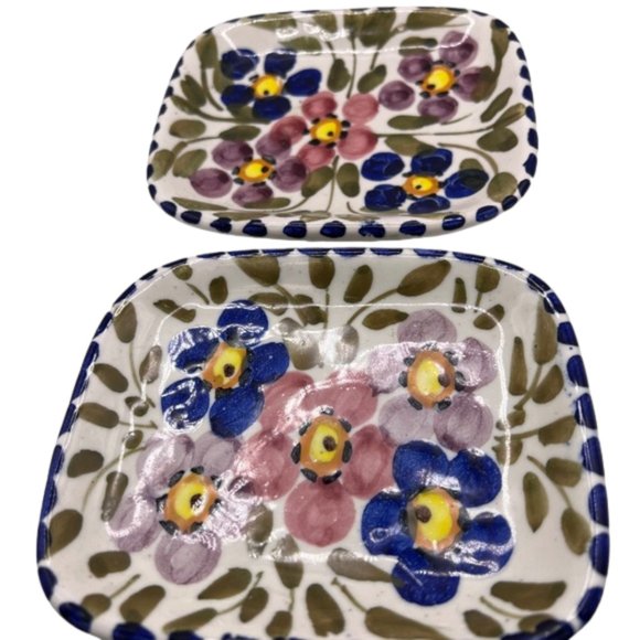 ARTESA Set of Vtg FOLK ART Floral Trays Plates Spain Spanish Boho Decor Cottage - Picture 2 of 5
